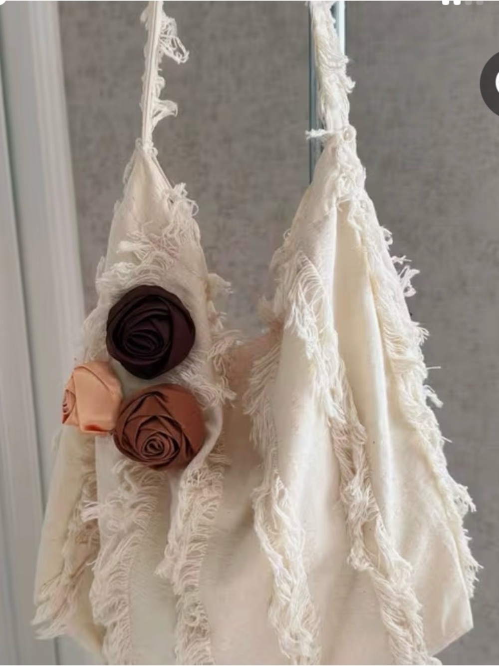 Cream Fringed Shoulder Bag with Rose Accents - Women Bags